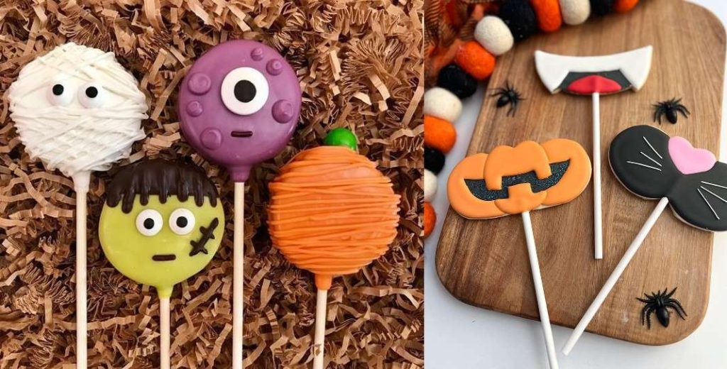 Colorful Halloween cookie pops