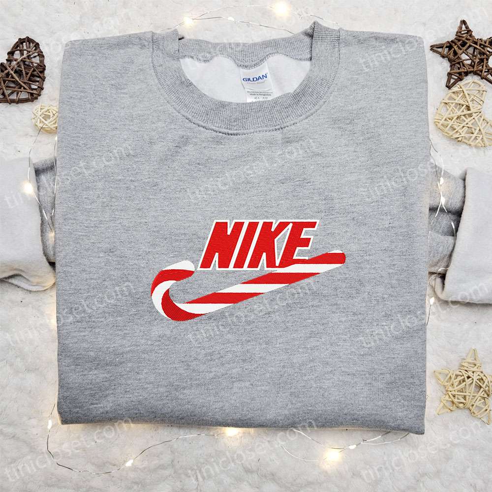 Christmas Candy x Nike Embroidered Sweatshirt, Nike Inspired Embroidered Shirt, Christmas Gift Ideas
