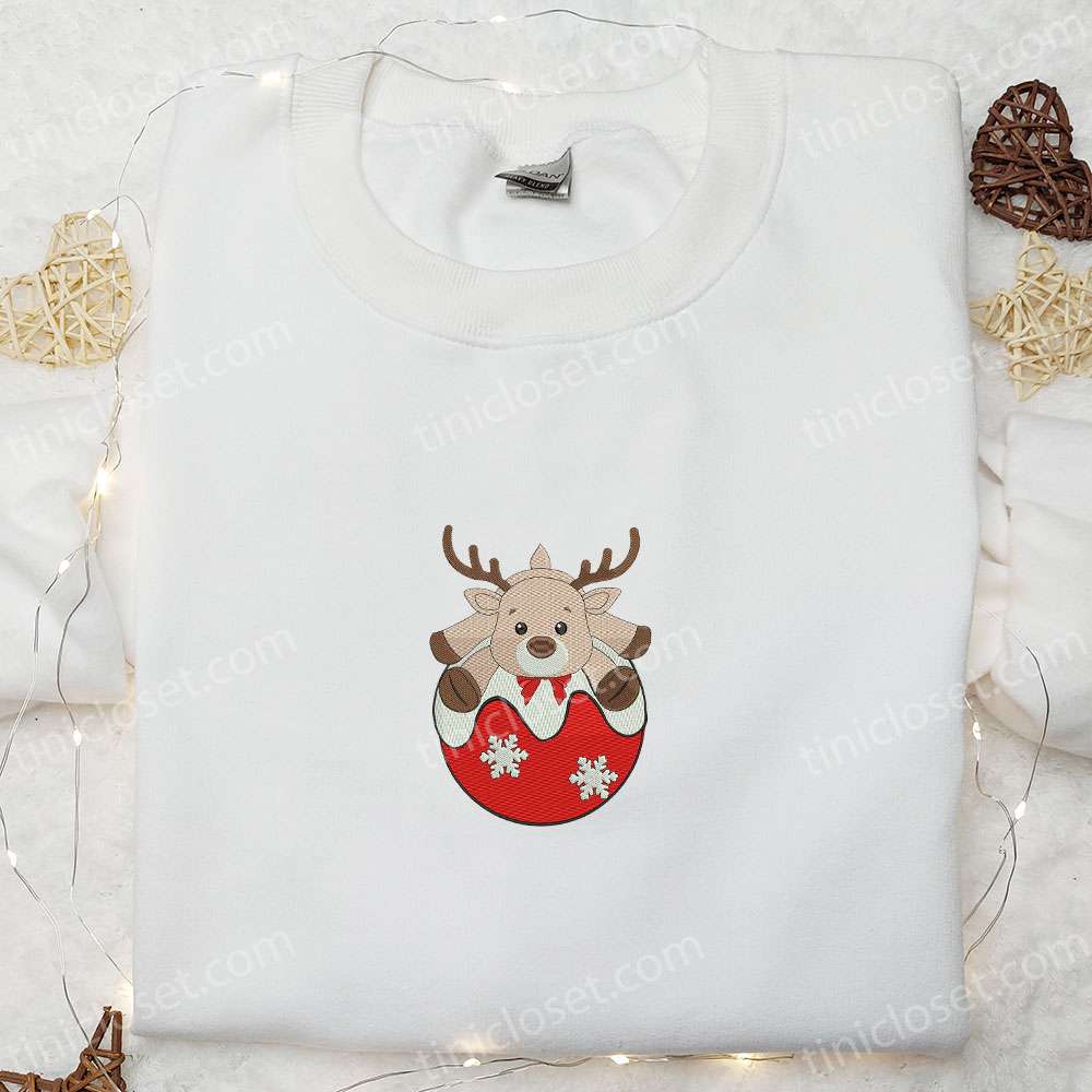 Deer Ball Christmas Embroidered Sweatshirt, Christmas Embroidered Sweatshirt, Best Christmas Gift Ideas