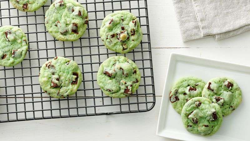 The beautiful green color of organic coloring on mint chocolate chip cookies