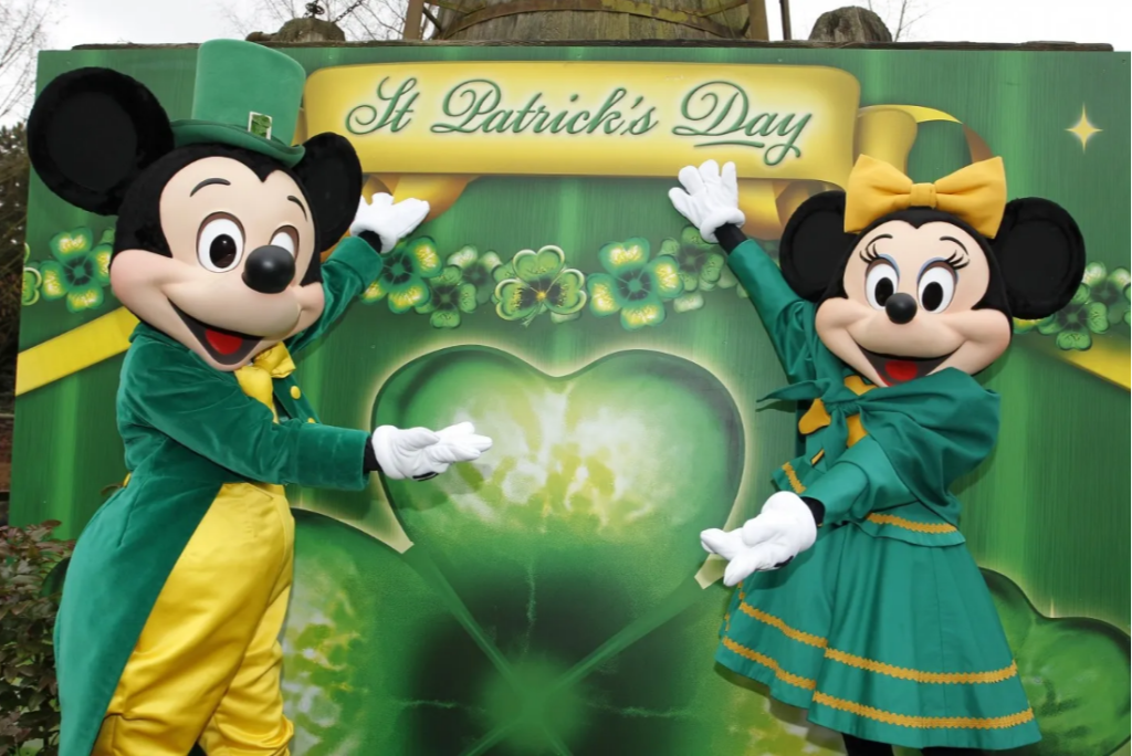 Mickey and Minnie at Disneyland on Saint Patrick's Day