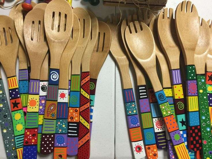 hand painted kitchen utensils
